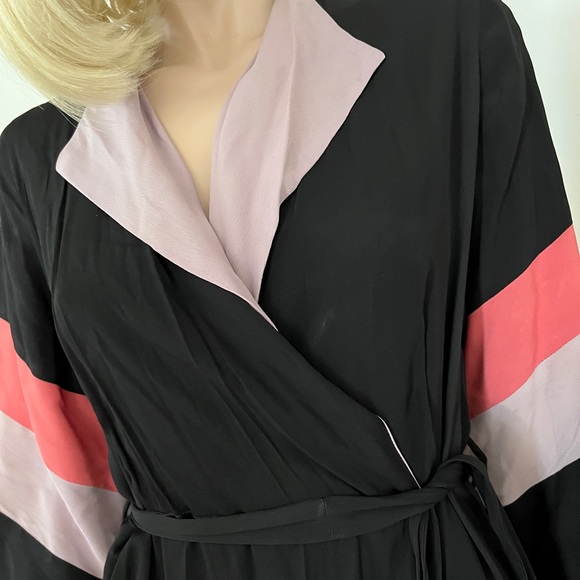 Vintage 40s Saybury Robe Dressing Gown Tricolor Black Peachy Coral Lavender S - Picture 8 of 16